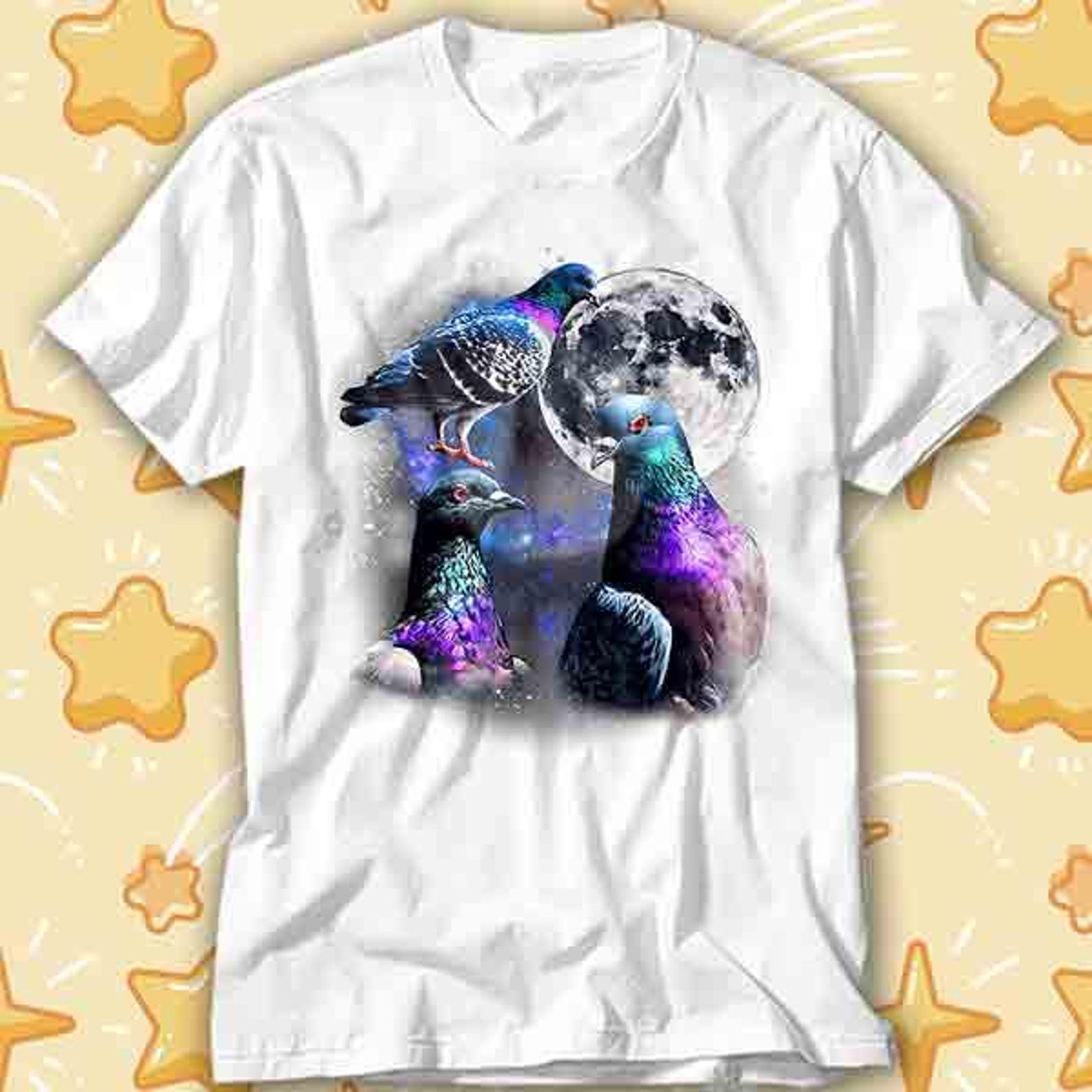 Three Pigeon Bird Watching Lovers Retro Moon T-Shirt 430 L