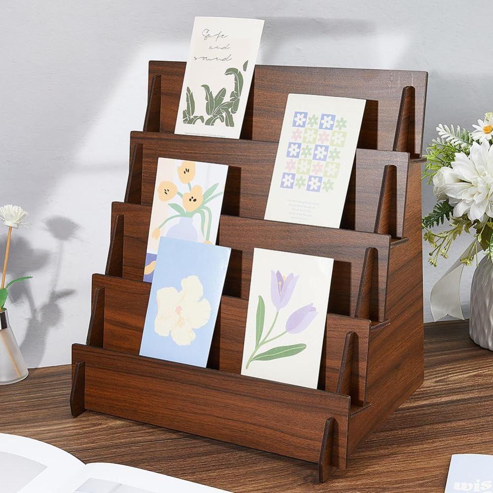 2/3/4 Tiers Greeting Card Display Stand Wooden Vertical Design Jewelry Storage Rack Multi-Functional Space Saving