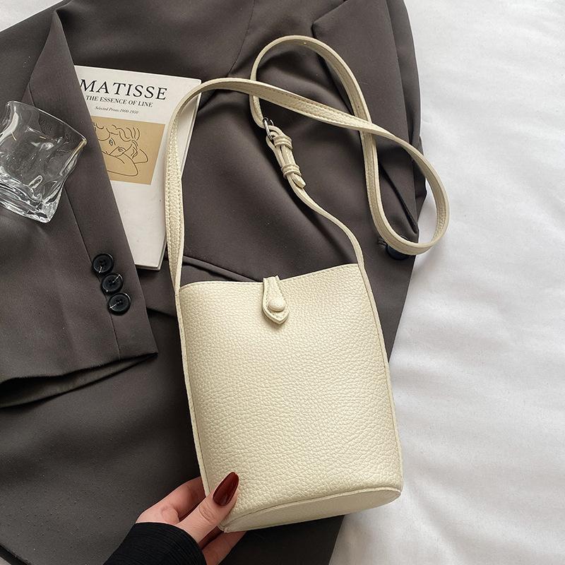 Koreańska wersja casualowej torby na telefon komórkowy w kolorach makaronowych z prostym wzorem liczi, damska, wszechstronna, na dojazdy, w stylu zagranicznym, listonoszka, worek