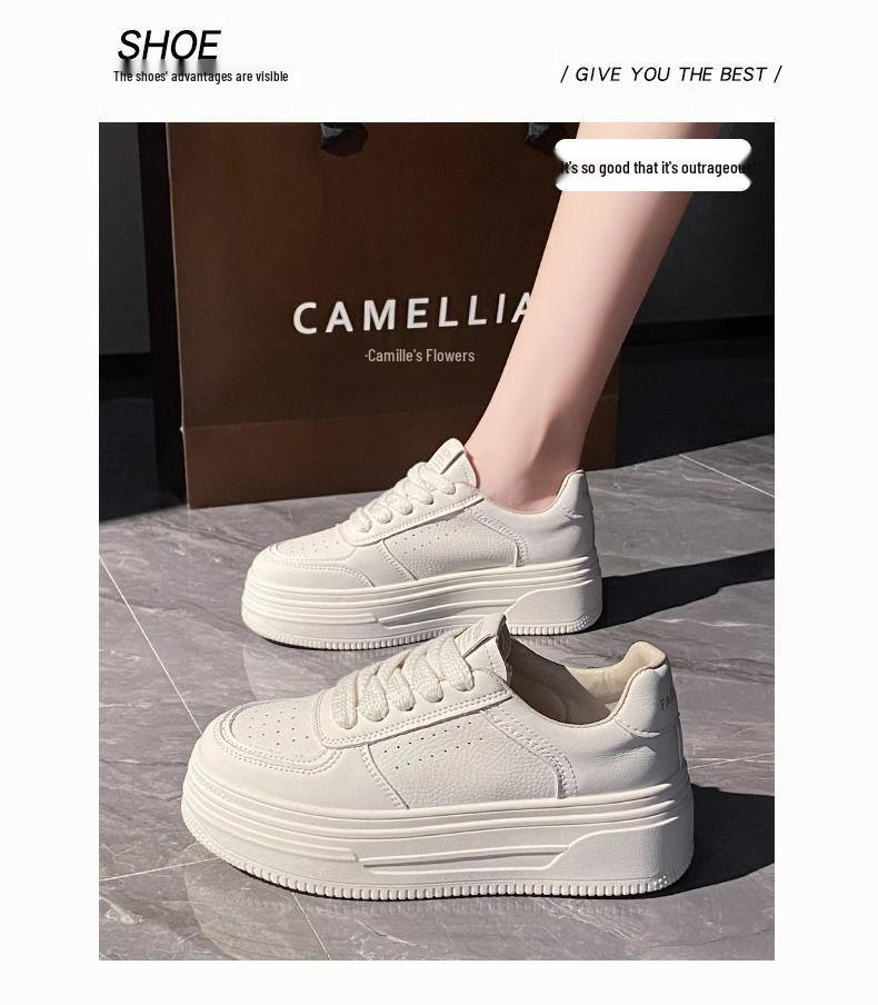 Dámské bílé prodyšné boty se silnou podrážkou - Pohodlné, protiskluzové, lehké, zvyšující výšku, skate tenisky na jaro a podzim