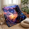 Magical Night with Rabbit and Cat Theme Blanket Lightweight Warm Flannel Blanket Decorative Throw Blanket for Home Decoration