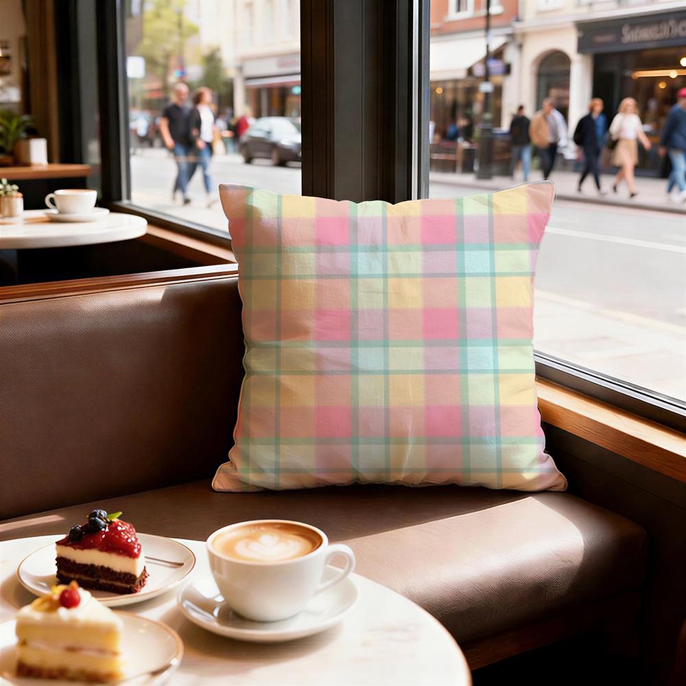 Simple checkered pattern Cushion Cover Set of Decorative Short Plush Pillow Covers for Sofa Soft Cushion Case x cm