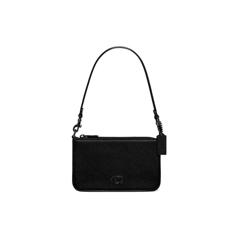 

COACH Pouch 20 Embossed Letter Logo Zipper Coated Canvas Clutch Shoulder Bag Small Women s Black чорний