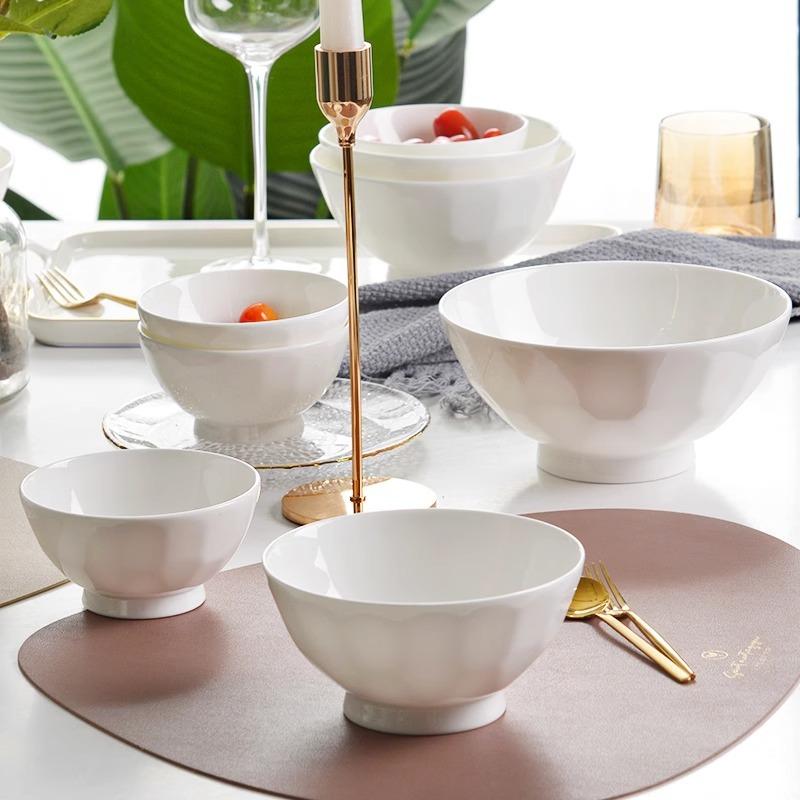 Bone Porcelain Bowl Household Pure White Senior Rice Bowl Internet Celebrity Thickened Ceramic Rice Bowl Japanese High Value Tableware