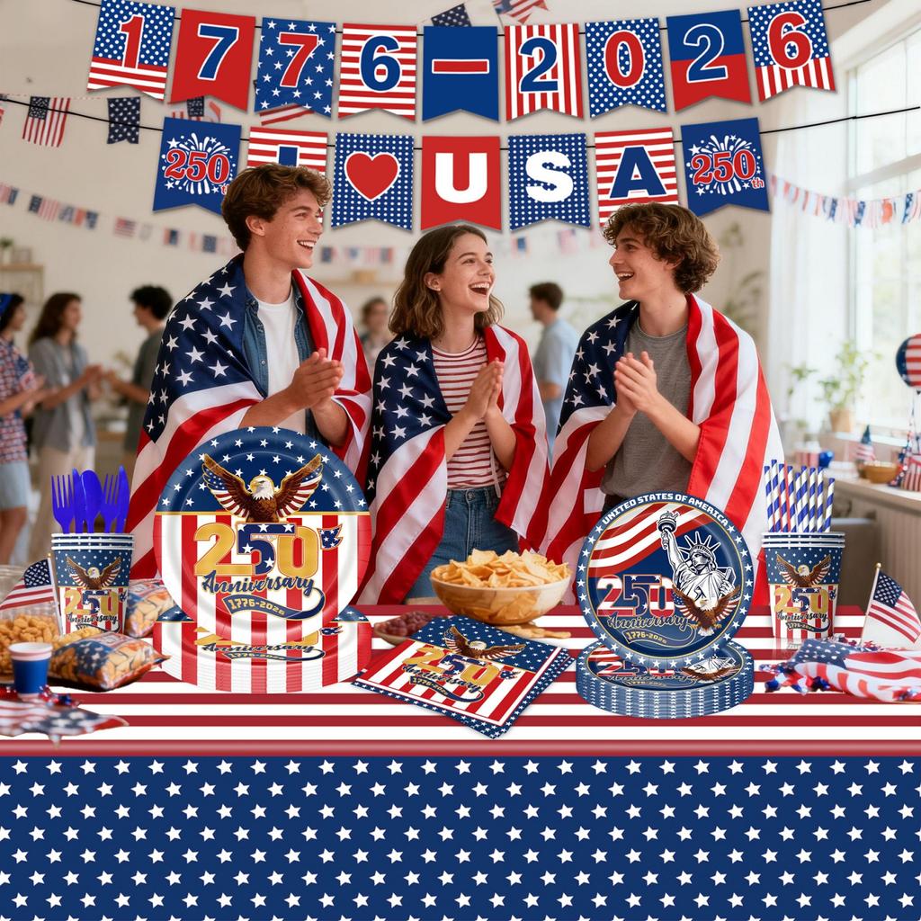 Independence Day 250th Anniversary Celebration Party Dress-up Set, Tableware, Napkins, Tablecloth, Party Supplies