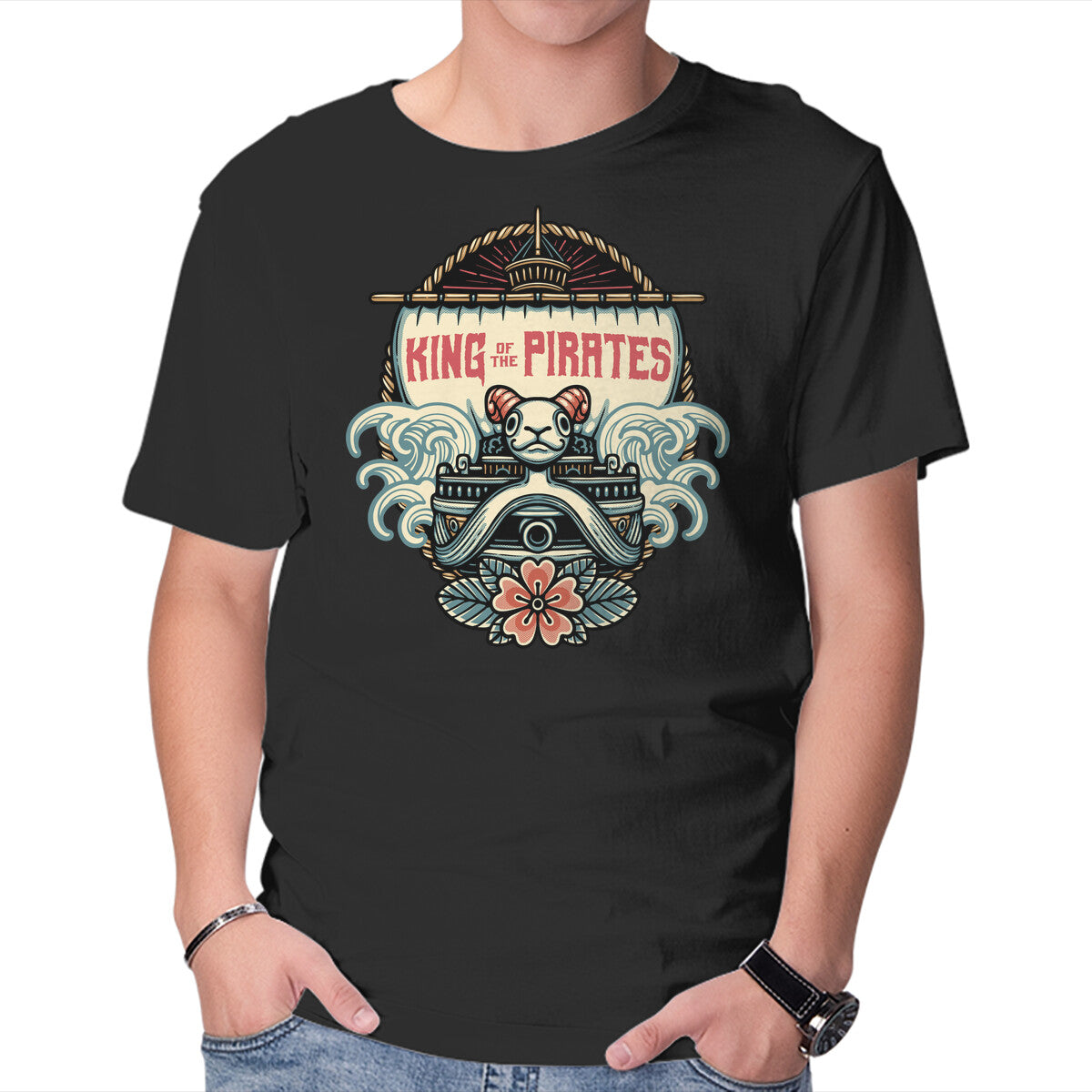 Unisex Crew Neck T-Shirt King Of The Pirates Insignia Graphic Short Sleeve Casual Tee XXXXL