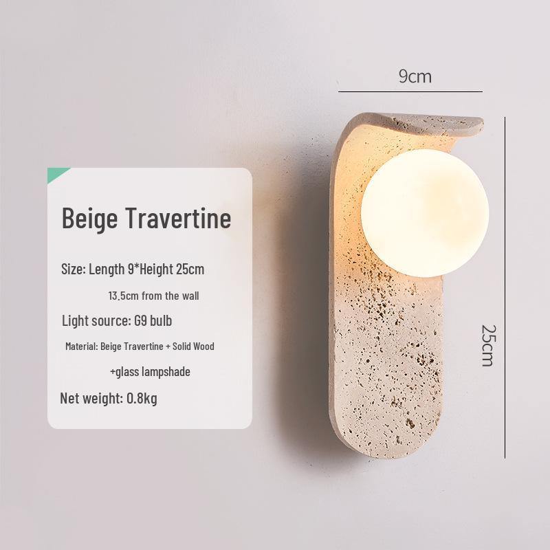 Mid-Century Travertine Wall Lamp: Wabi-Sabi Style for Bedrooms, Living Rooms, Staircases, Retro Homestay.