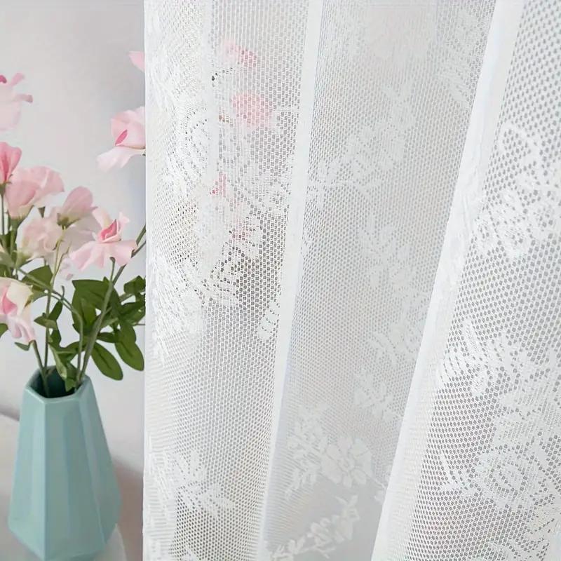 1 Piece Vintage Floral Embroidery Clear Lace Curtain Panel - Privacy & Light Filtering, Machine Washable,