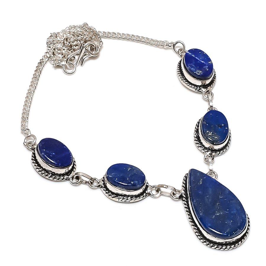 

Natural Lapis Lazuli Gemstone 925 Sterling Silver Jewelry Necklace 18 f0L34