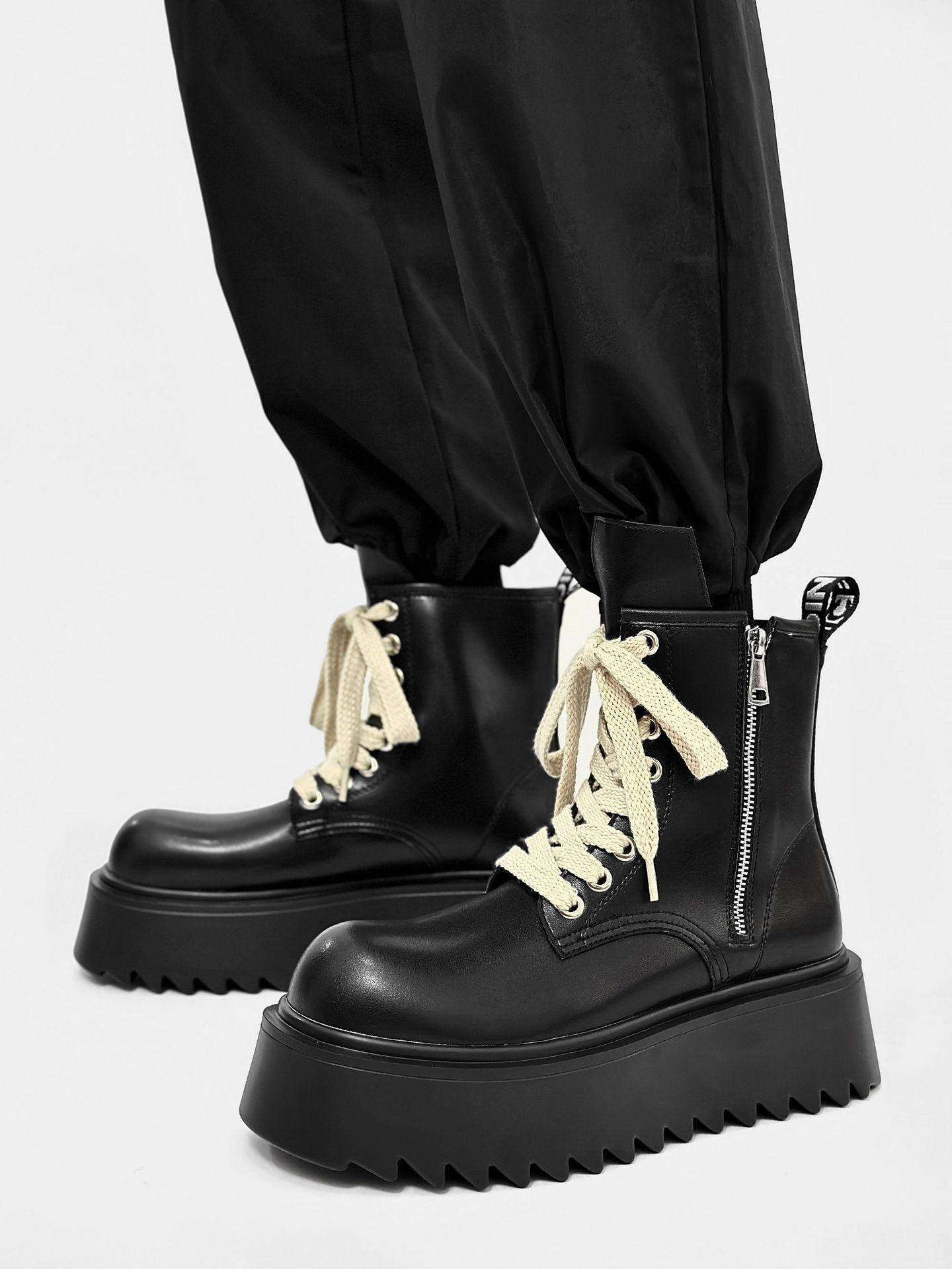 

British zipper Chelsea Martin boots men s heightening locomotive boots autumn and winter leather high-top thick-soled velvet snow boots 38 чёрный