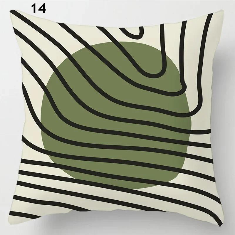 Simple Green Plant Cactus Pillowcase Geometric Line Floral Pattern Cushion Fresh Ins Style Home Sofa Decorative Pillow