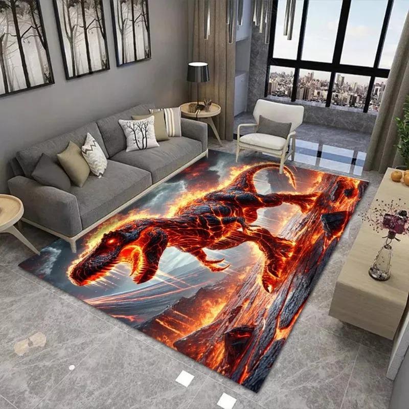 Flame Dinosaur Printing Large-area Carpet Suitable for Living Room and Bedroom Mats Anti Slip Wear-resistant Soft Rug Beautiful