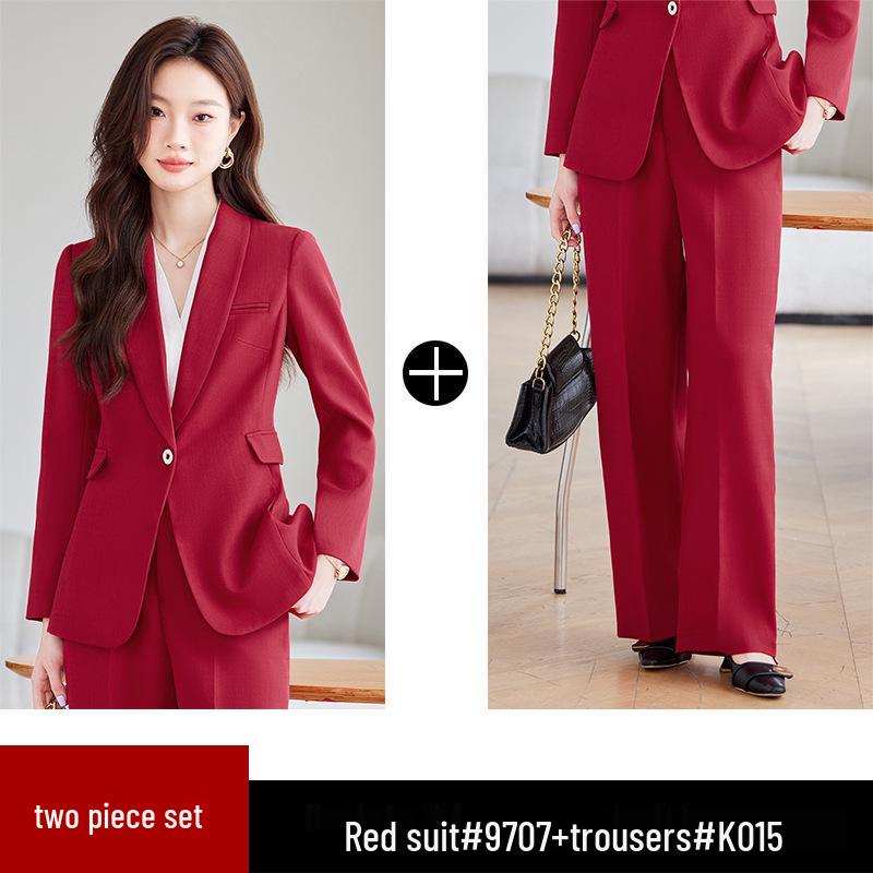 Ensemble Tailleur Classique Rouge pour Femme - Blazer Élégant pour Tenue Formelle et de Travail