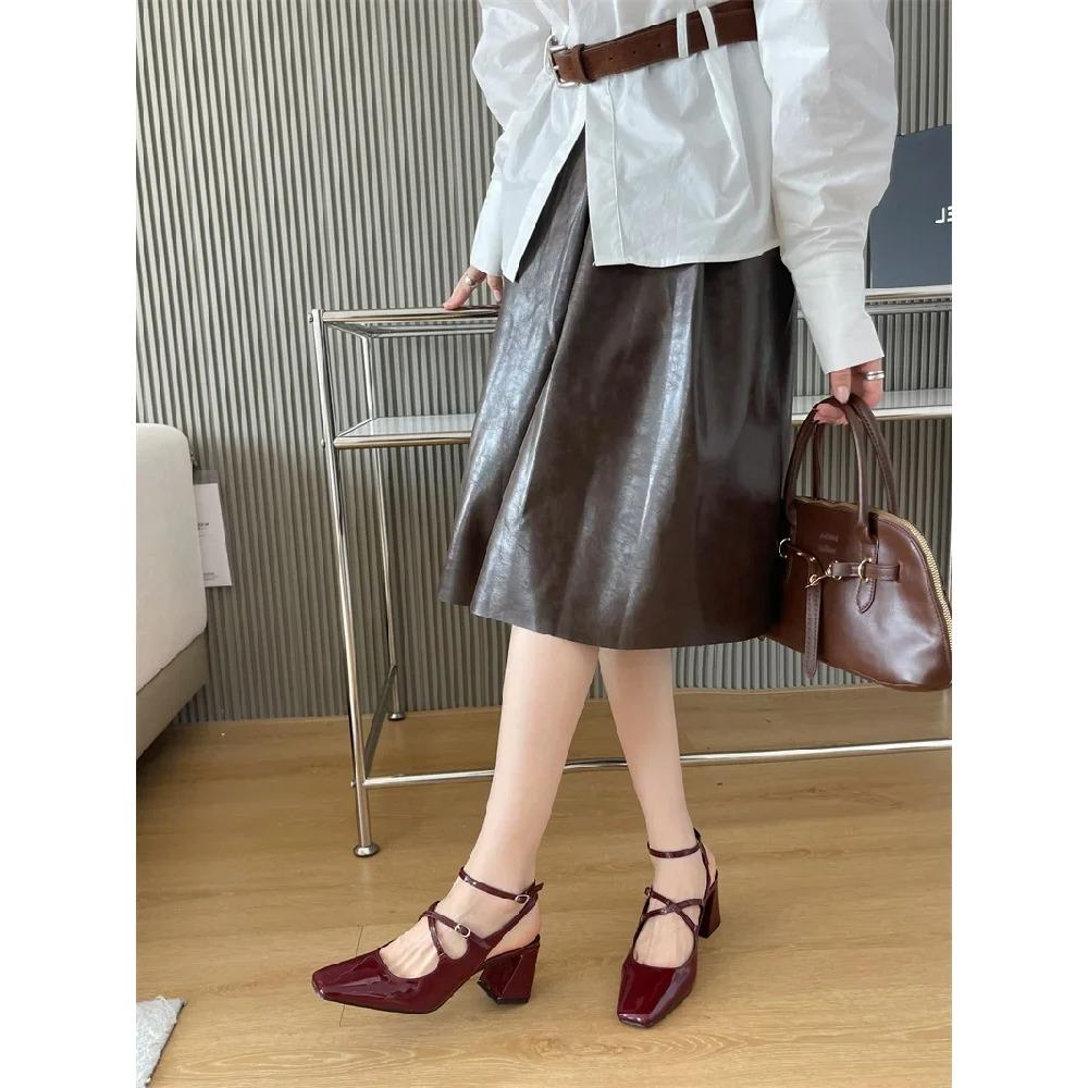 Pesstwei New Fashion Leopard Print Narrow Band Buckle Strap Women Pumps  Elegant Square Toe High Heels Wedding Party Shoes