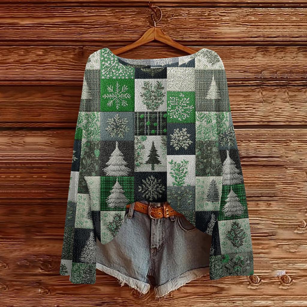 Womens  Fall Sweaters Long Sleeve Print Tops Pullover Sweaters Loose Dressy Casual Basic Clothes