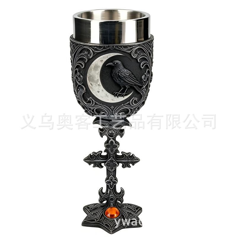Gothic Crow Crescent Goblet Halloween Decorative Wine Glass Collection Ornament Moon Halloween Goblet