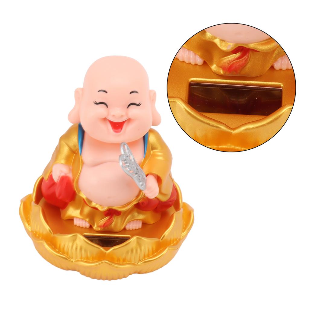 Solar Buddha Statue Solar Nodding Maitreya Car Ornament Decoration Shaking Head Toy for Wealth and