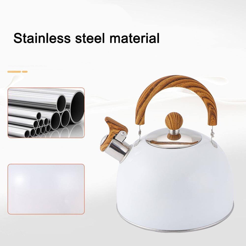 2.5L Capacity Whistling Kettle 304 Stainless Steel White Color Whistling Tea Kettle Ergonomic Handle Foldable Handle
