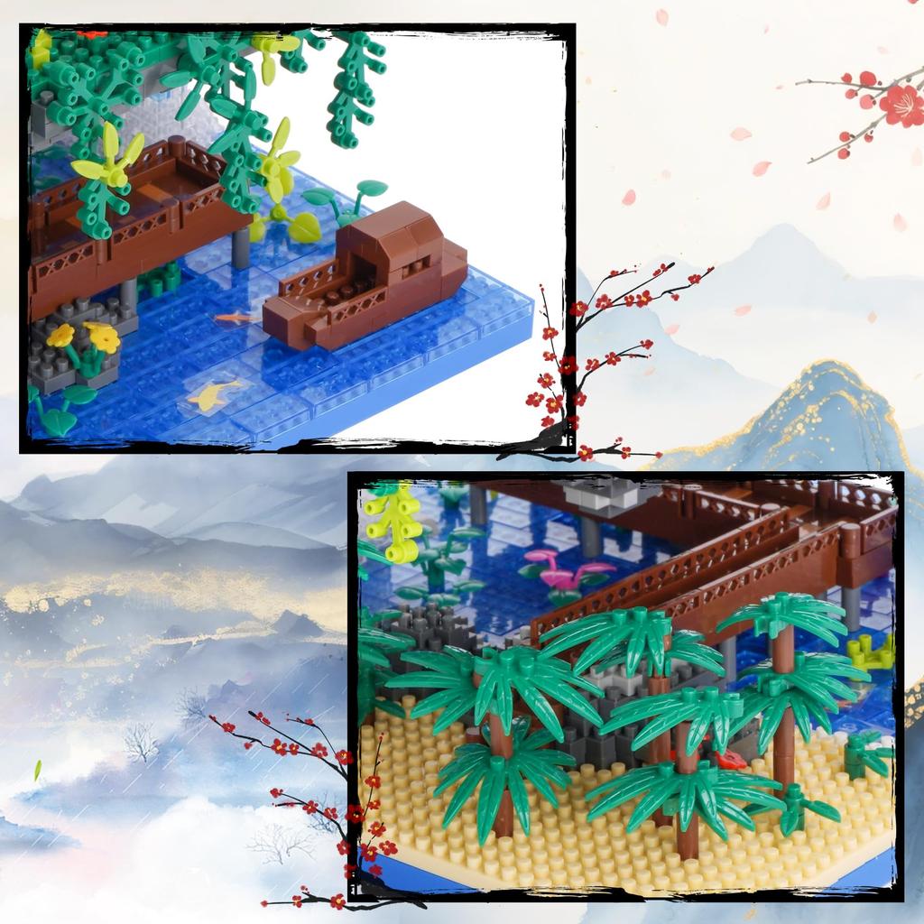 LULUFUN Micro Blocks Peach Blossom Waterfall Toy 3D Puzzle Garden Miniature Landscape Cherry Blossoms Adult Celebration New Year Gift Birthday