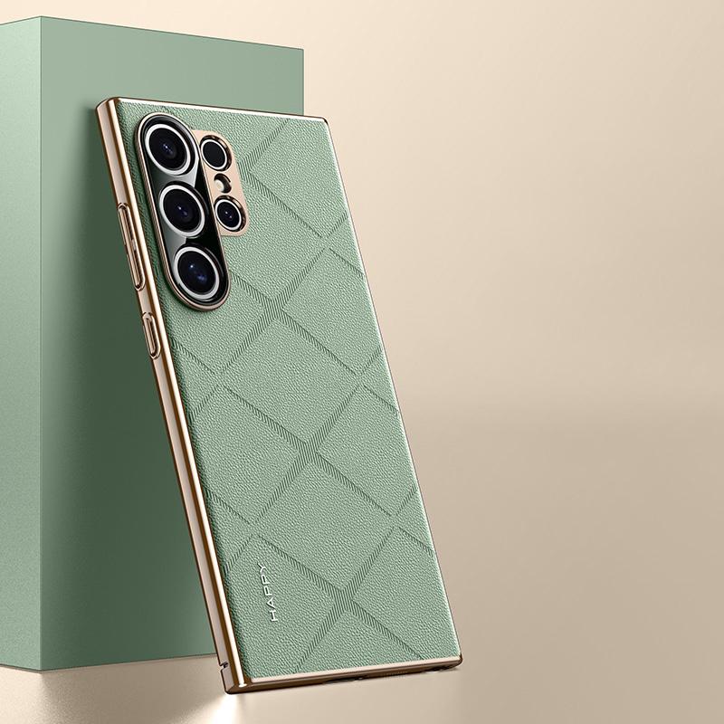 

KEYSION Чехол из искусственной кожи с сетчатым узором для Samsung S24 Ultra 5G S24+ с покрытием, защитный чехол для камеры из ПК для Galaxy S24 Ultra for Galaxy S24 Ultra зелёный