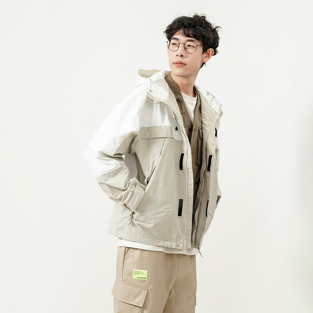 New Balance Logo Embroidered Colorblock Hooded Jacket Couple Style White Unisex 5AC14103-BEI