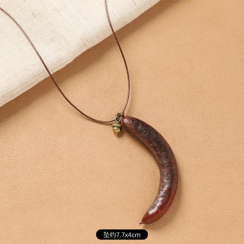 Female Acorn Pendant - Simple Long Sleeve Sweater Chain - Retro Knitted Necklace Accessory