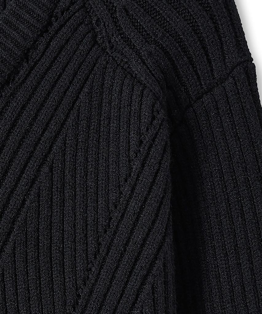 Noirer Wool Ribbed Zip-Up Cardigan (Black)