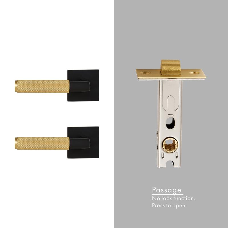 Dooroom Knurled Brass Door Lock Set Modern Interior Bedroom Bathroom Double Wood Door Lever Set Dummy Privacy Passage Lock