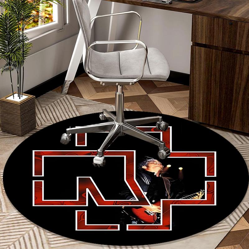 Ramms Rock Band Fire Logo Round Carpet Chair Cushion Round Entryway Rug, Soft Round Rugs for Living Room, Bedroom, Circle Carpet Decor Gifts