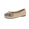 Fashion Flat Single Shoes Autumn New Round Toe Shallow Mouth Slip-on Rhinestone Bow Non-Slip Low Top Shoes