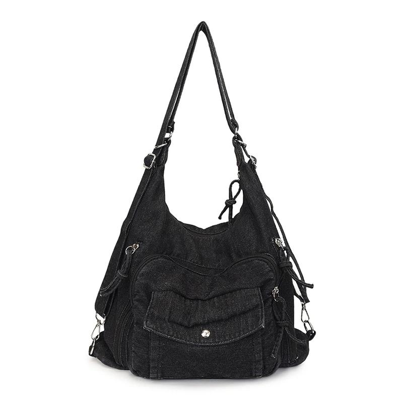 Solid Color Denim Trendy Shoulder Bag for 2026 High Quality Fashi Zipper Large Capacity Versatile Women's Crossbody Bag