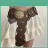 Cintura Larga in Ecopelle Stile Boho con Fibbia Metallica Circolare per Donne Moda Estiva