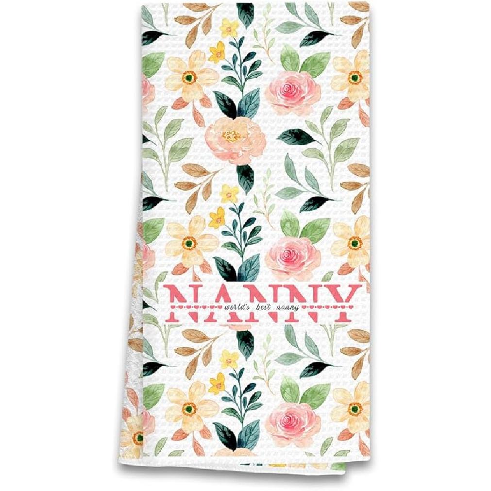 Best Nanny Flower Kitchen Towels, Gifts for Nanny Kitchen Tea Towel, Mother s Day Christmas Birthday Gifts Hand Towels for Grandma from Grandkids, Nanny