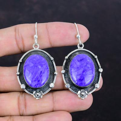 Charoit Ohrringe Natur Edelstein Ohrringe 925 Sterling Silber Ohrringe Handarbeit Schmuck Schöne Tropfen Ohrringe Verlobungsgeschenke Boho Schmuck