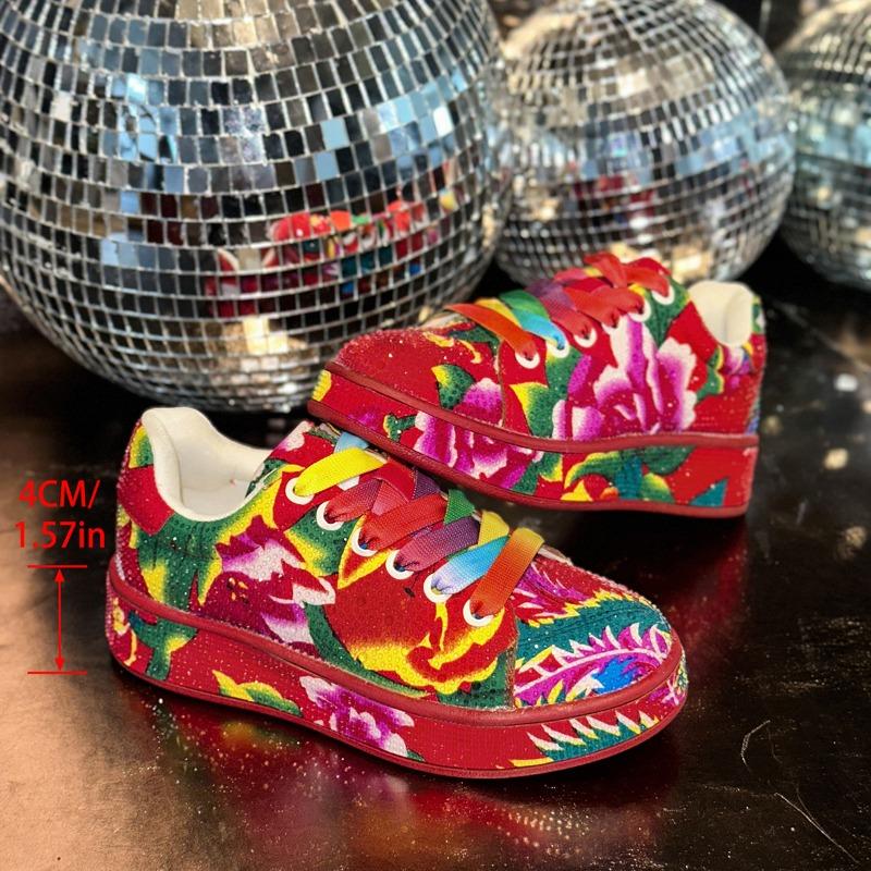 

Модные повседневные балетки большого размера, цветные парусиновые туфли на шнуровке, с большим цветком и круглым носком 43 красный