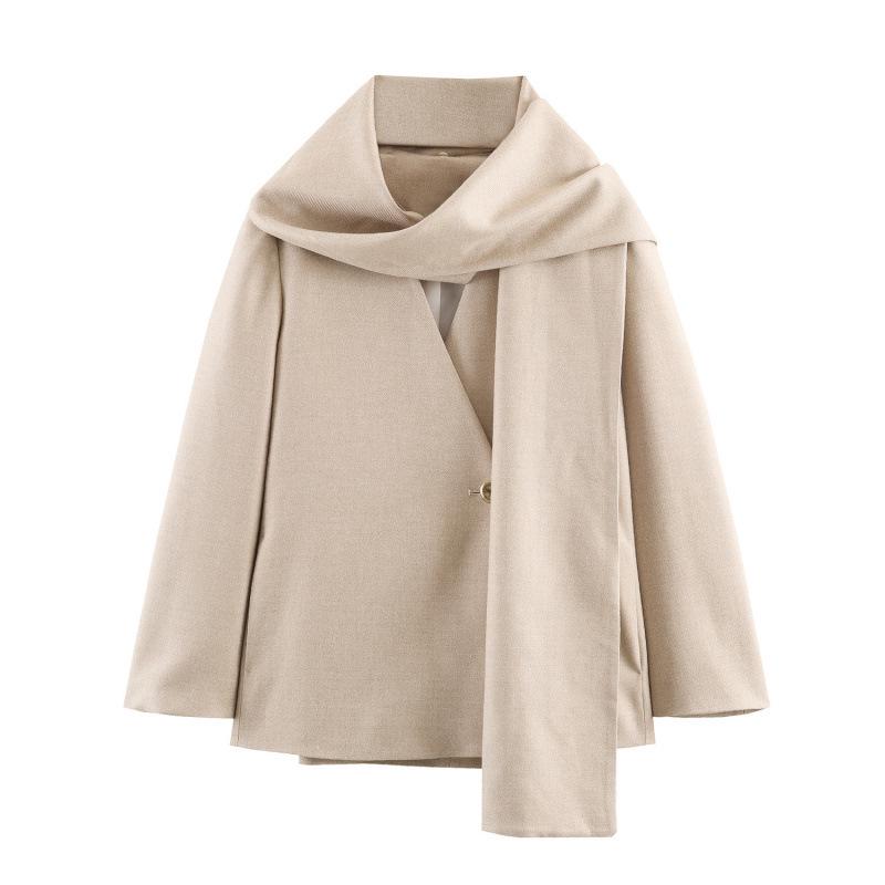 Spring 2026 European-American Style Long-Sleeve Scarf Collar Blazer 2230662 L