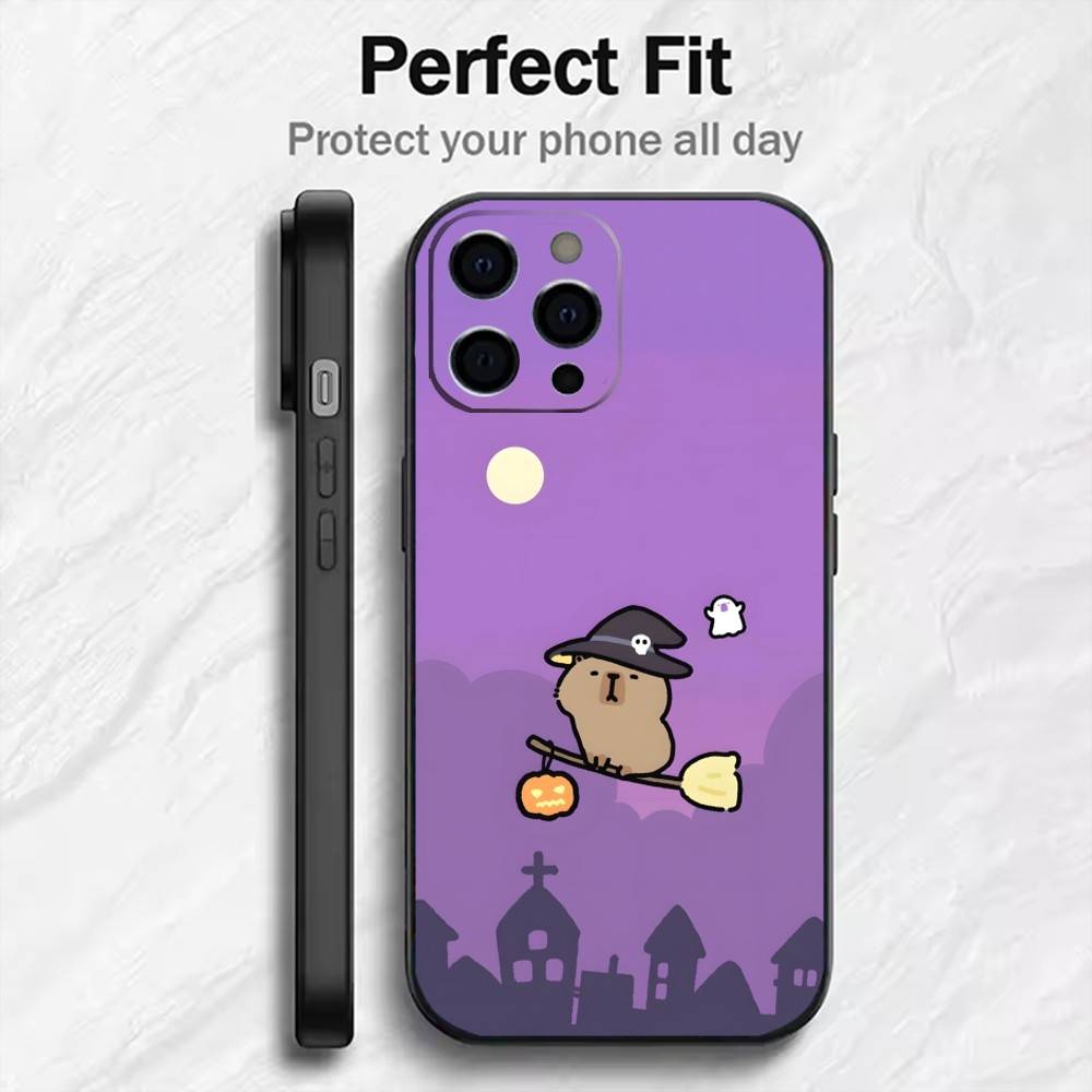 

Cute C-Capy B-Bara FUN Phone Case For iPhone17,16,15,14,13,12 Plus,Max Soft Silicone Black Cover iPhone15
