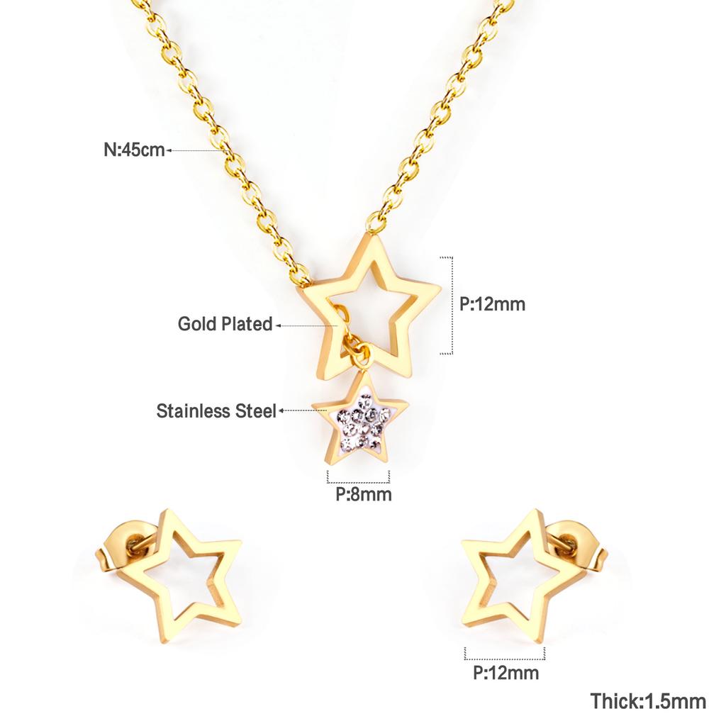 LUXUKISSKIDS Edelstahl Luxus Dubai Schmuck Frau Vergoldet Trendige Halskette Ohrringsets Hochzeit Großhandel Zirkon