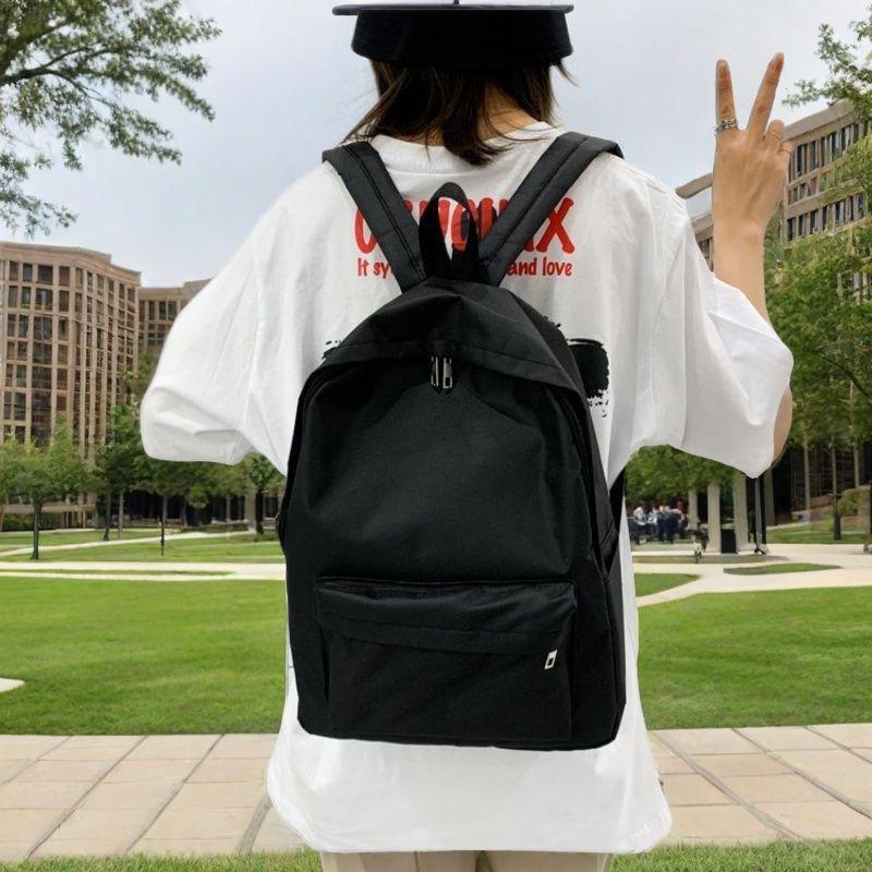 Men's and Women's Solid Color Canvas Backpack - Korean Style for High School & Middle School Students