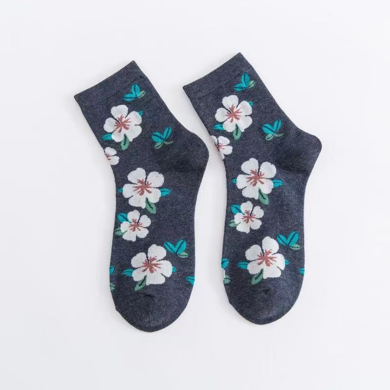 Moda Casual Crew Elegant Damas Calcetines De Algodon Invisibles Con Estampado Flores Corte Bajo Y Ancho Hasta El Tendon De