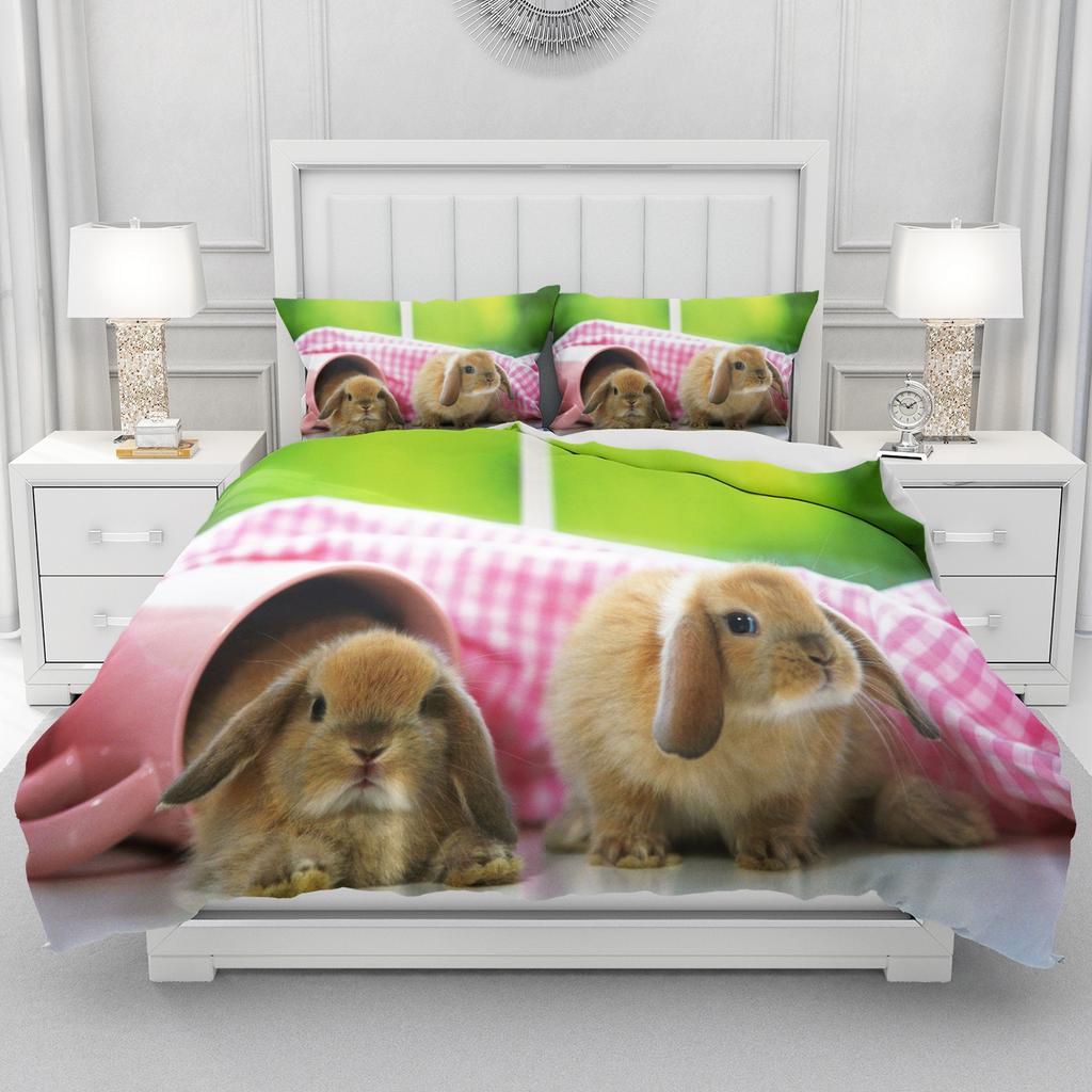 Rabbit Cute Duvet Cover Home Pillowcase Set Adult Bedroom Children Comforter Bedding
