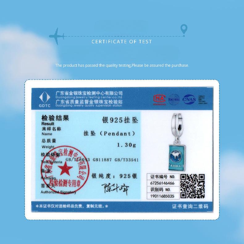 Button Head Can Be Opened - Passport Pendant Global Travel Series S925 Sterling Silver Beaded Diy Jewelry Cross-Border
