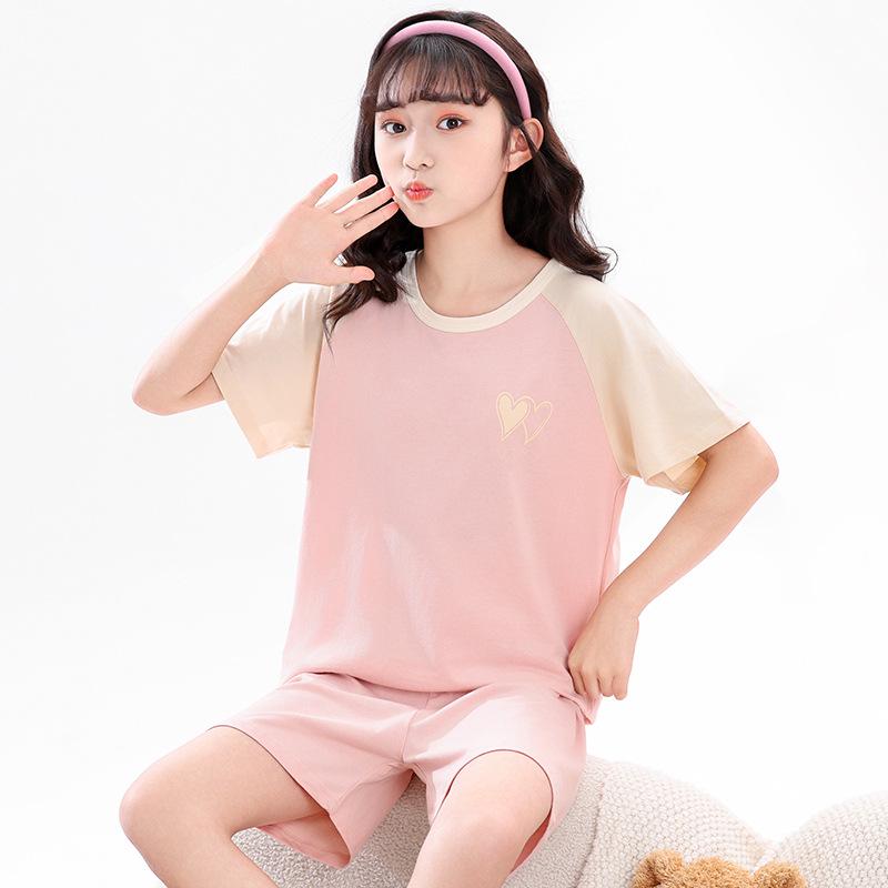Girls Cotton Pajama Set: Short Sleeve, Lightweight AC Homewear, Sweet Style