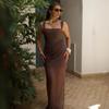 2025 Women's Backless Slim-Fit Dress: European & American Style, Spaghetti Strap, Sexy Shirring Patchwork