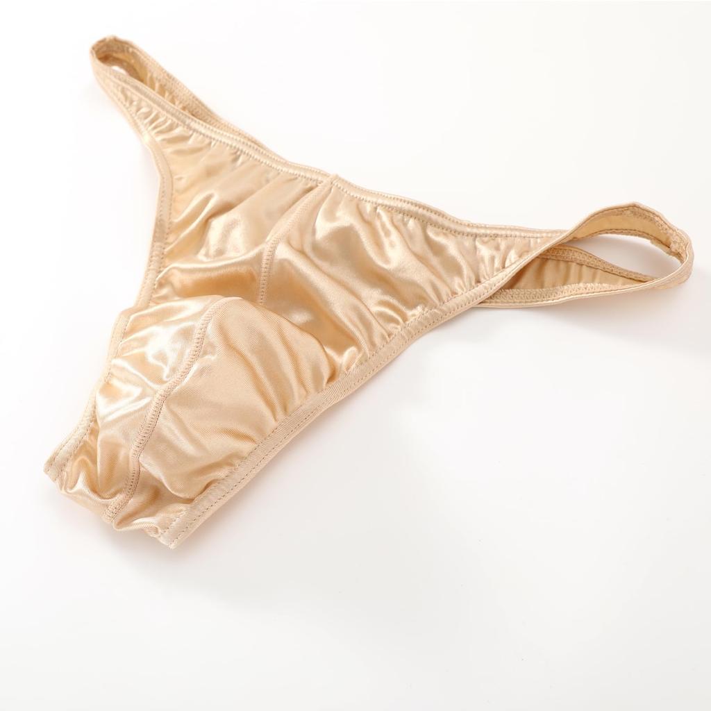 MIERSIDE Silk Satin Glossy Sexy Briefs Men's 4-Piece Underwear, T-Back, Men's (Size M, 0806-1)
