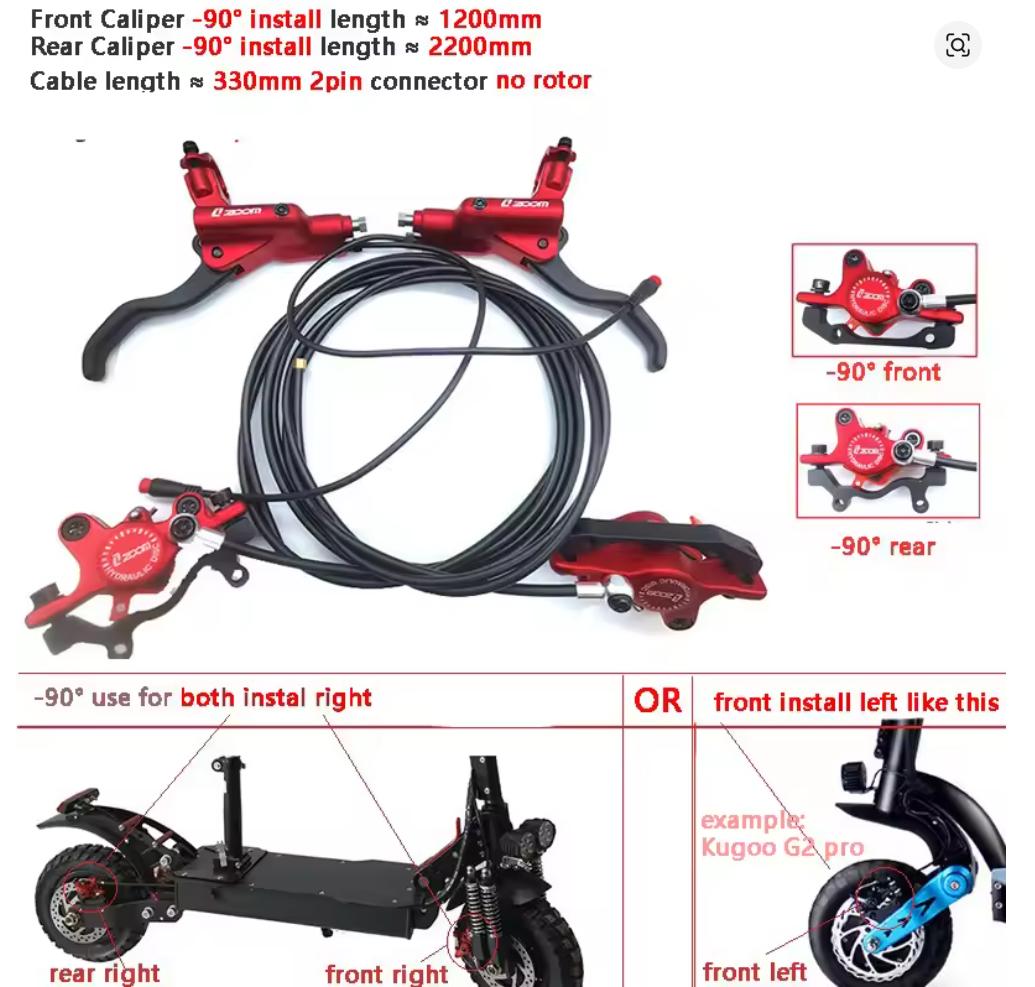 Zoom Bike Electric Scooter Power off Control Oil Hydraulic Disc Brake Caliper 2200 2000 1000mm for zero Kaabo KUGOO E-bike
