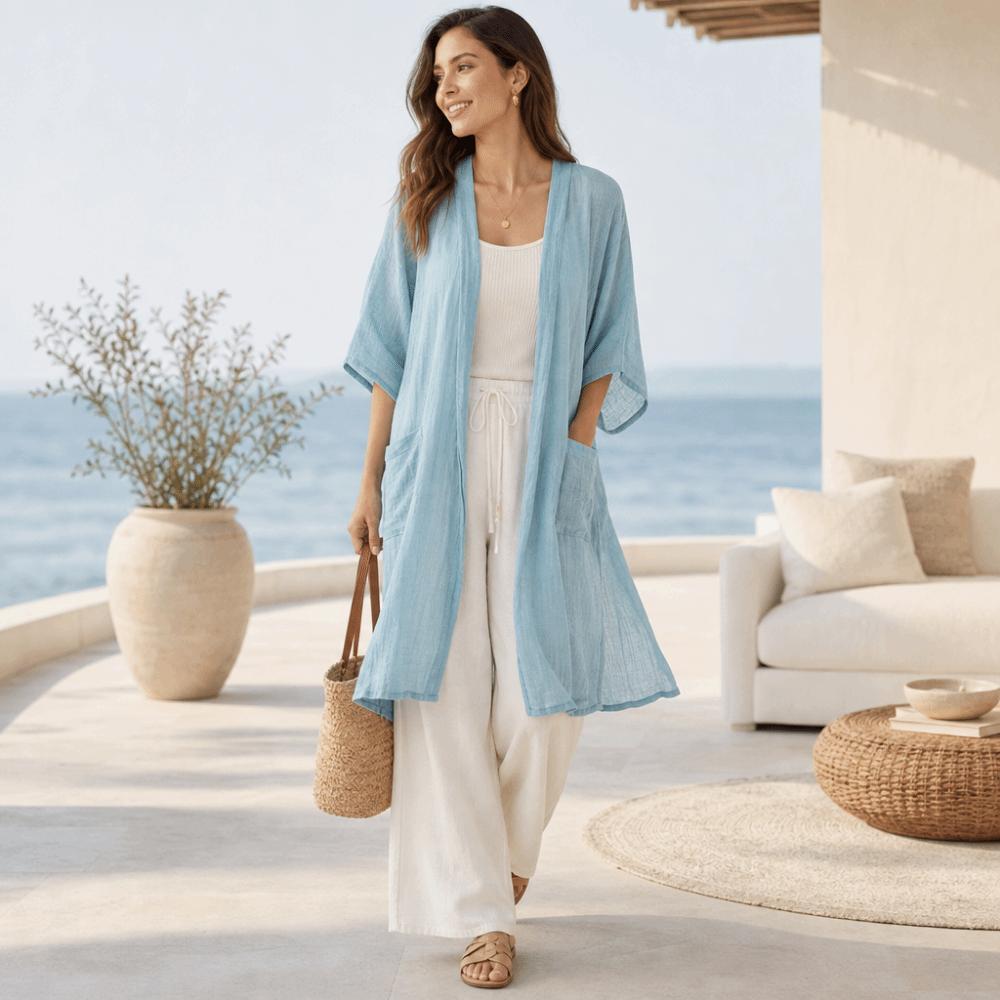 Sunscreen Cover Long Shawl Loose Beach Top Basic Linen Cardigan Summer Wear