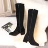 Fashion 2025 Autumn Winter Block High Heels Boots Beige Black Women Shoes Long Knight Ride Zip Knee High Boots Female Shoe Size 34-43