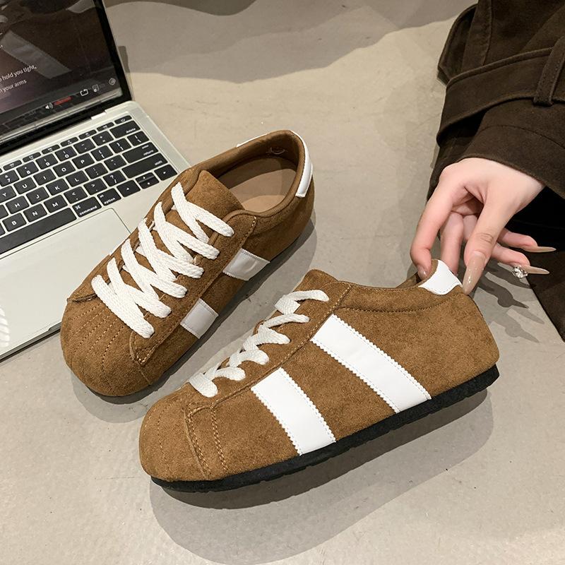 European matte soft leather big head lace-up bread shoes casual board shoes thin German training shoes flat shoes sports shoes women's shoes