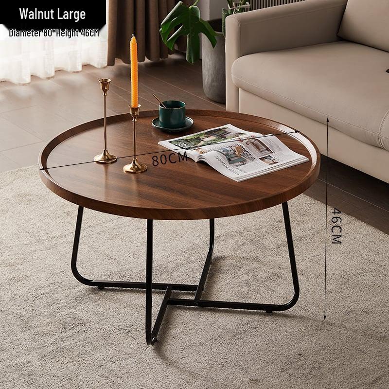 Nordic Modern Minimalist Round Solid Wood & Iron Coffee Table for Living Room or Small Apartment
